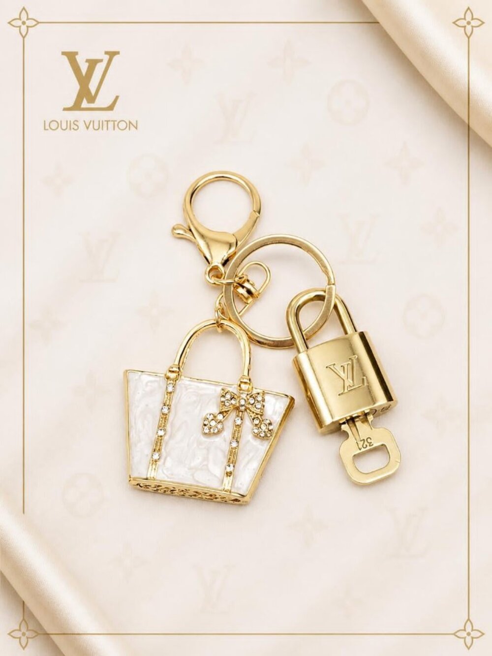 Authentic Louis Vuitton Padlock & Key Gold ✨Unbranded Bag Charm Keychain